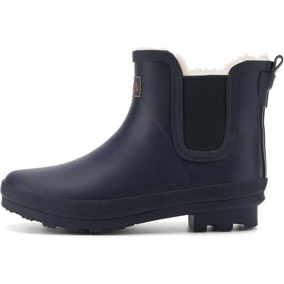 ⚡Women's Navy Blue Pull On Plush Rain Ankle Snow Boot Waterproof Chelsea Rubber - Picture 3 of 6
